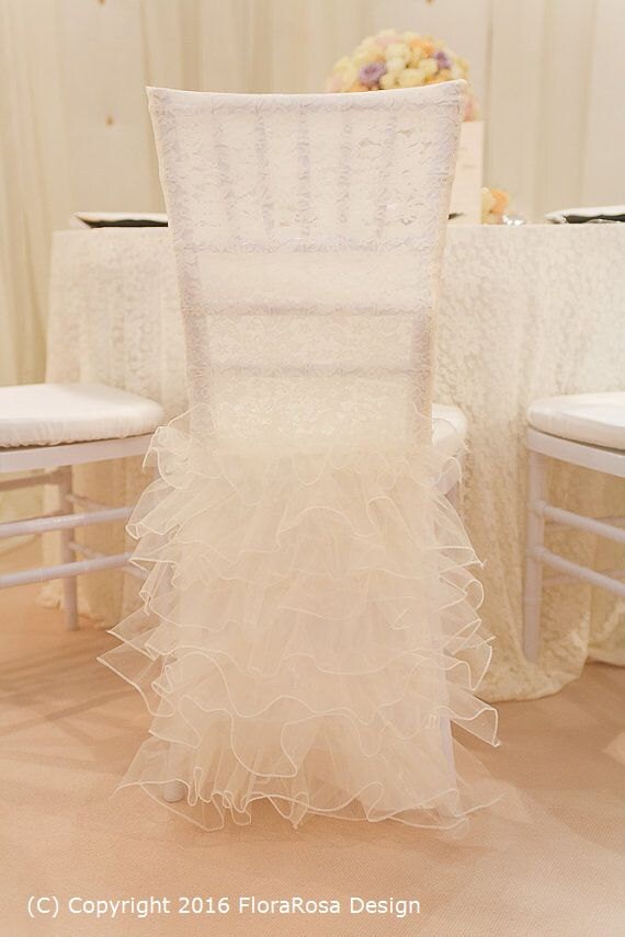 Lena Lace Chair Cap With Ruffled Skirt Chair Cover