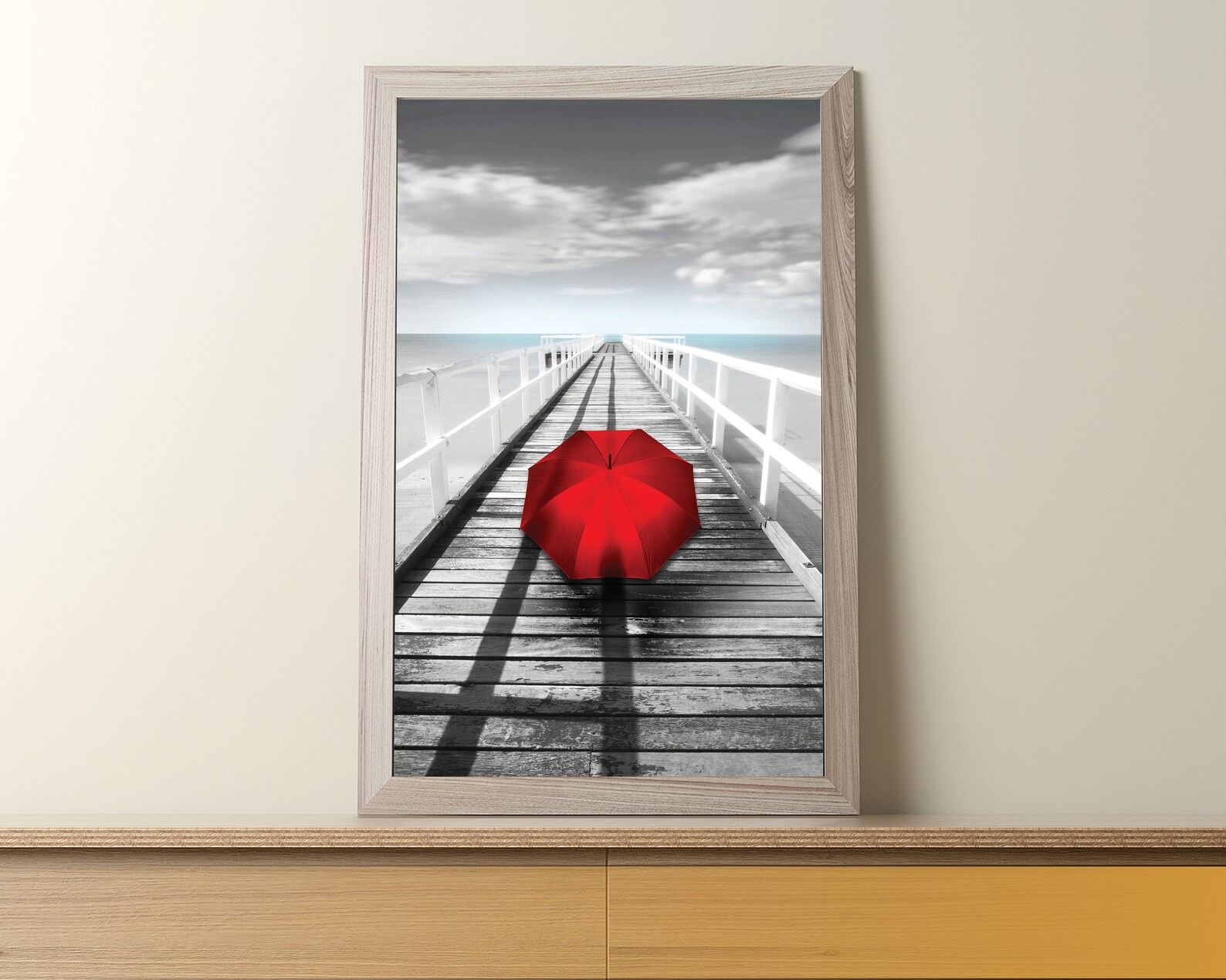 Red Umbrella Black White Beach Photo All Sizes Wall Art | Etsy