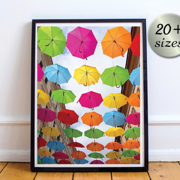 Rainbow Umbrellas Wall Art Printable download All Sizes