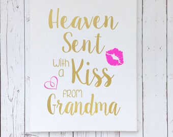 Heaven Sent With a Kiss from Grandma Canvas - Christmas Gift for Family - Baby Shower Gift - Baby Nursery Decor