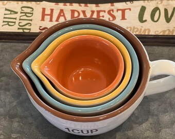 Colorful Vintage Set of Measuring Cups Stackable