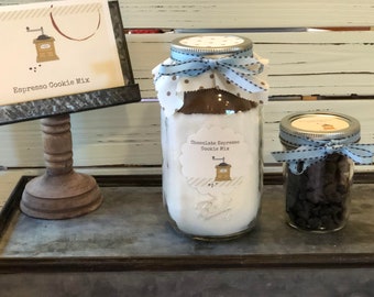 Chocolate Espresso Cookie Mix In A Pint or Quart Mason Jar