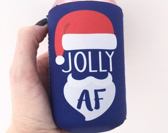 Jolly AF Santa Christmas/Holiday Beverage Insulator/Hugger