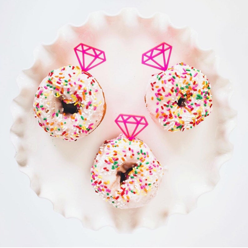 6 ~ Pink Acrylic Diamond Party CupcakeDonut Treat Toppers