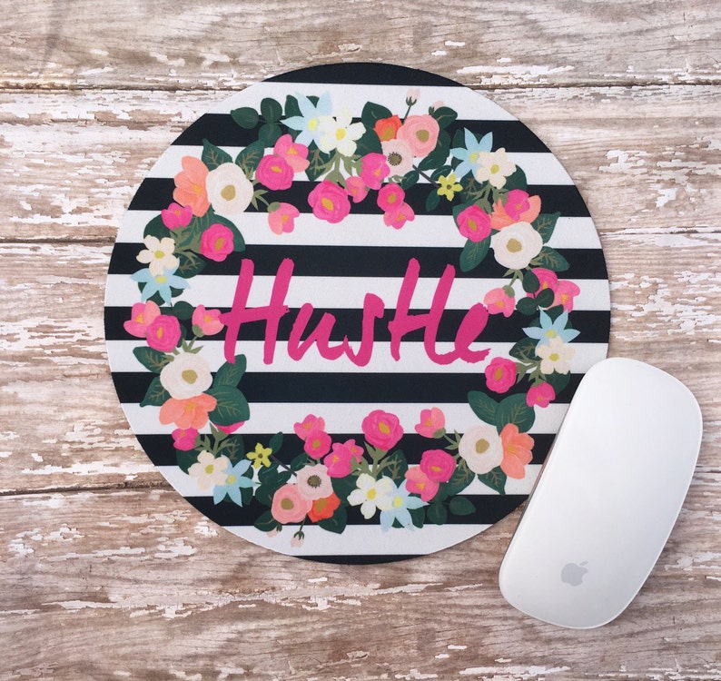Hustle Office/Desk Round Floral Mousepad Etsy