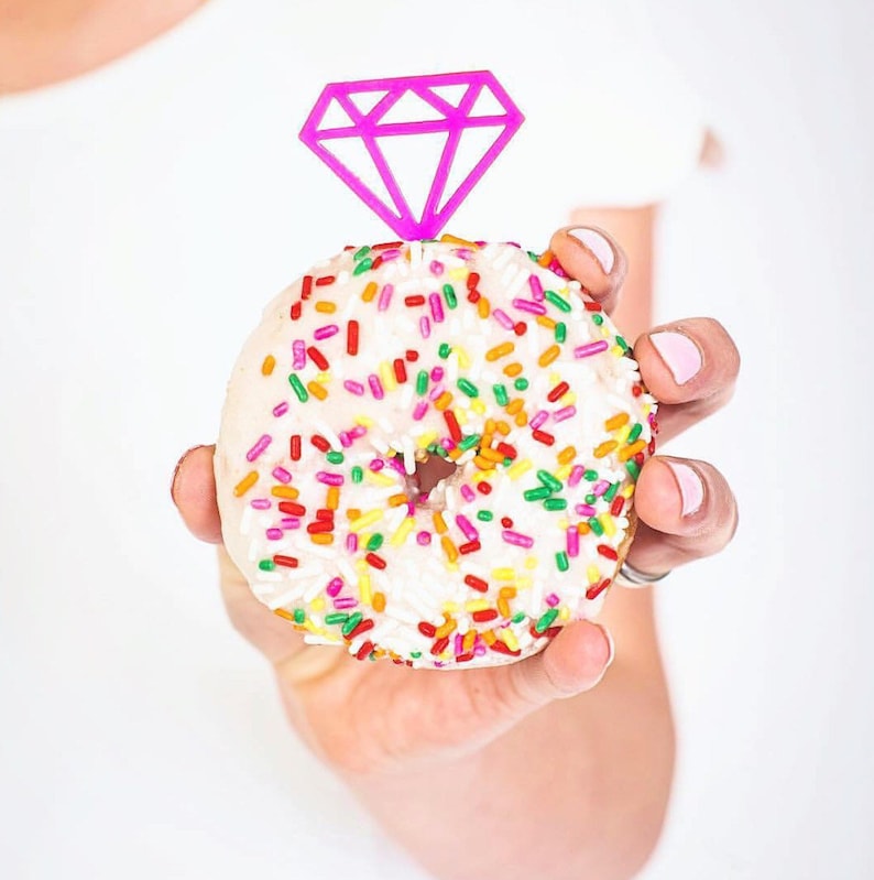 6 ~ Pink Acrylic Diamond Party CupcakeDonut Treat Toppers