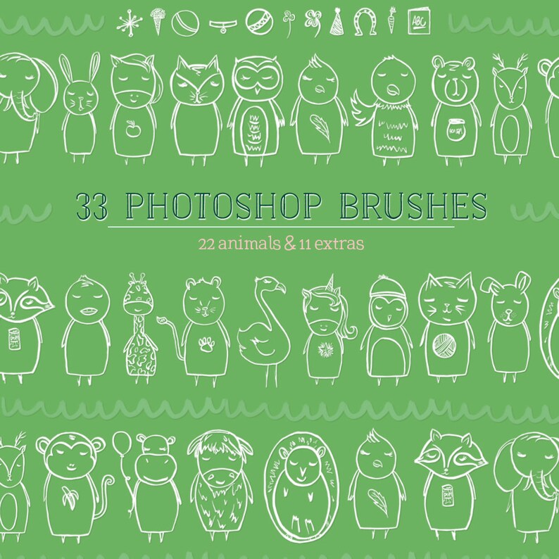 Handdrawn Animal Illustrations, Cartoon Brushes, Extra Large