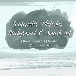 Watercolor Photoshop Brushes, Watercolor Ink Background and Swash Adobe Photoshop Brush Set, Scrapbooking Watercolor Clipart Set