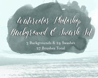 Aquarell Photoshop Pinsel, Aquarell Tinte Hintergrund und Swash Adobe Photoshop Pinsel Set, Scrapbooking Aquarell Clipart