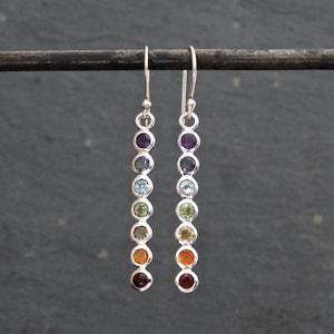 Gemstone Earrings, Sterling Silver Chakra Earrings, Chakra Jewellery, Yoga Jewelry, 7 Chakra Earrings, Spiritual Jewelry, Rainbow Earrings