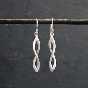 Silver Earrings, Silver Drops, Brushed Sterling Silver, Infinity Earrings, Twist Earrings, Minimal Earrings, Textured Silver Earrings