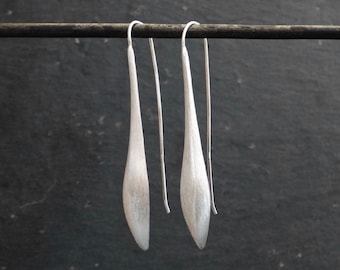 Sterling Silver Earrings, Long Drop Earrings, Brushed Silver, Minimal Silver Drops, Drop Earrings, Statement Earrings, Unusual Earrings