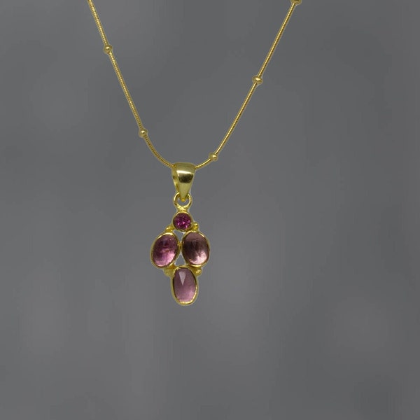 Pink Tourmaline Pendant, Gold and Raw Gemstone Necklace, October Birthstone Jewellery