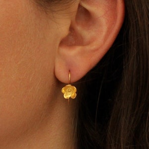 Flower Earrings, Gold Drop Earrings, Gold Flower Earrings, Little Earrings, Gifts for Her, Gold Vermeil