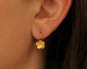 Flower Earrings, Gold Drop Earrings, Gold Flower Earrings, Little Earrings, Gifts for Her, Gold Vermeil