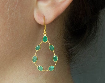Emerald Earrings, Gold and Emerald Drop Earrings, May Birthstone Jewellery, Gemstone Teardrop Earrings, Gold Vermeil