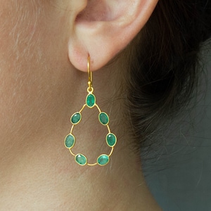 Emerald Earrings, Gold and Emerald Drop Earrings, May Birthstone Jewellery, Gemstone Teardrop Earrings, Gold Vermeil