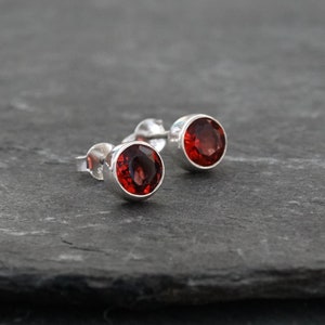 Garnet Stud Earrings, Silver Studs, January Birthstone, Gemstone Earrings, Semi Precious Stone, Sterling Silver, Birthstone Jewellery