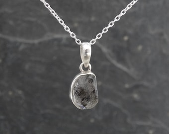 Herkimer Diamond Pendant, Raw Gemstone Pendant Necklace, April Birthstone Necklace, Rough Cut Herkimer Diamond, Sterling Silver