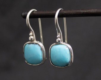 Turquoise and Silver Earrings, Natural Turquoise, Square Earrings, December Birthstone Earrings, Sterling Silver
