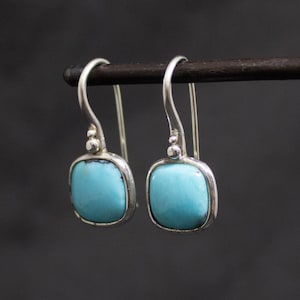Turquoise and Silver Earrings, Natural Turquoise, Square Earrings, December Birthstone Earrings, Sterling Silver