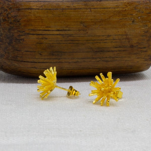 Gold Stud Earrings, Textured Gold Earrings, Flower Stud Earrings, Gold Vermeil Studs