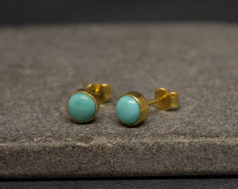 Gold and Turquoise Studs, Turquoise Stud Earrings, December Birthstone, Round Gemstone Earrings, Natural Turquoise, Gold Vermeil