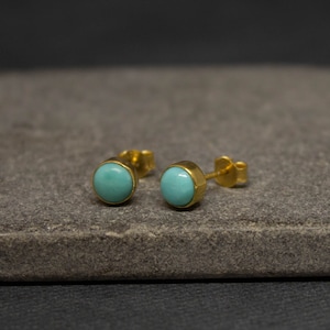 Gold and Turquoise Studs, Turquoise Stud Earrings, December Birthstone, Round Gemstone Earrings, Natural Turquoise, Gold Vermeil
