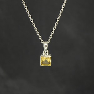 Citrine Pendant, Citrine and Silver Necklace, November Birthstone, Faceted Citrine, Square Gemstone Pendant, Sterling Silver