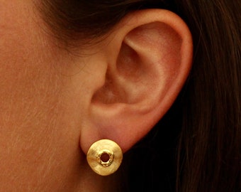 Gold Earrings, Gold Studs, Brushed Gold, Circle Stud Earrings, Minimalist Earrings, Gold Vermeil