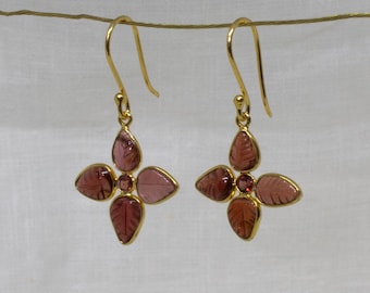 Carved Garnet Earrings, Gold and Gemstone Earrings, January Birthstone, Gold Vermeil