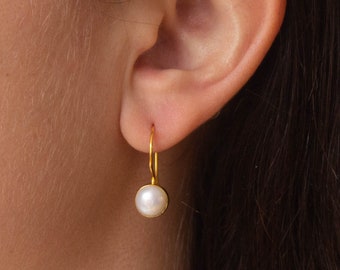 Pearl and Gold Earrings, Pearl Drops, Simple Pearl Earrings, White Pearl Earrings, Freshwater Pearl, Gold Vermeil