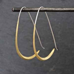 Minimal Hoop Earrings, Brushed Gold Hoops, Mixed Metals, Silver and Gold Hoop Earrings,