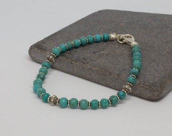 Turquoise and Silver Bracelet, Gemstone Bead Bracelet, Stacking Bracelet