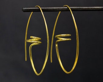 Gold Swirl Hoops, Oval Hoop Earrings, Long Gold Earrings, Modern Gold Vermeil Hoops