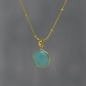 Aqua Chalcedony Pendant, Gold and Gemstone Necklace, March Birthstone Jewellery, Layering Necklace