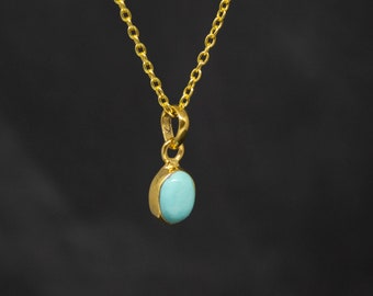 Turquoise Pendant, Gold and Turquoise Necklace, December Birthstone, Natural Turquoise, Gold Vermeil