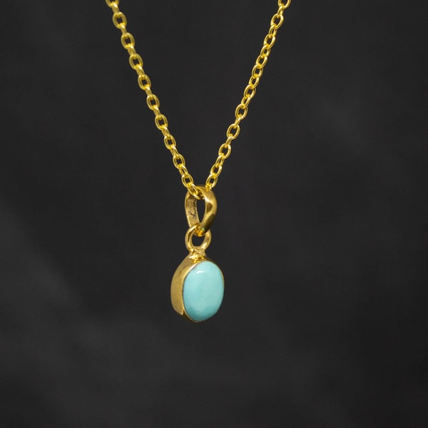 Pendentif turquoise, collier or et turquoise, pierre de naissance de décembre, turquoise naturelle, or vermeil