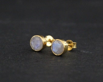 Gemstone Stud Earrings, Gold and Moonstone Studs, Rainbow Moonstone Earrings, Semi Precious Stone, Gold Vermeil, June Birthstone Jewellery