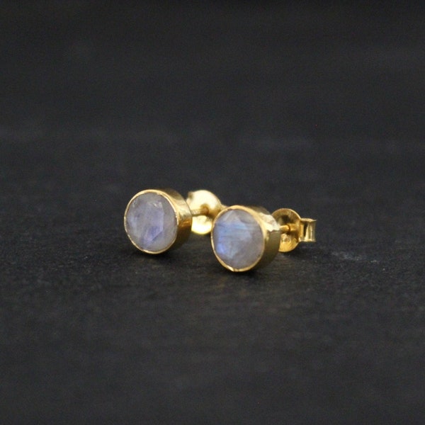 Gemstone Stud Earrings, Gold and Moonstone Studs, Rainbow Moonstone Earrings, Semi Precious Stone, Gold Vermeil, June Birthstone Jewellery