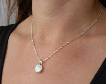 Pearl Pendant, Silver and Pearl Necklace, Irregular Pearl, June Birthstone, Wedding Necklace, Sterling Silver