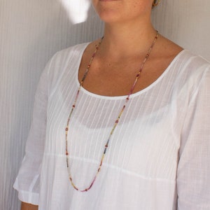 Long Sapphire Necklace, September Birthstone Necklace, Gemstone Layering Necklace, Rainbow Sapphire, Gold Vermeil