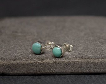 Turquoise Stud Earrings, Silver and Turquoise Studs, December Birthstone, Round Gemstone Earrings, Natural Turquoise, Sterling Silver