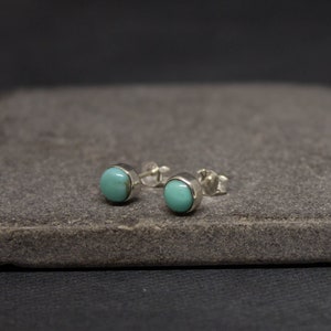 Turquoise Stud Earrings, Silver and Turquoise Studs, December Birthstone, Round Gemstone Earrings, Natural Turquoise, Sterling Silver