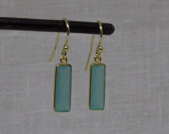 Aqua Chalcedony Earrings, Gold and Gemstone Earrings, Geometric Drop Earrings, Bridesmaid Earrings, March Birthstone, Gold Vermeil