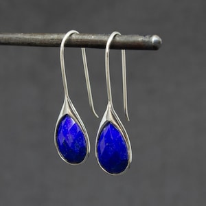 Lapis Lazuli Earrings, Silver and Lapis Drops, Faceted Lapis, Teardrop Earrings, Gemstone Earrings, Sterling Silver