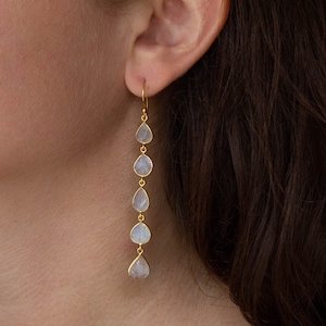 Rainbow Moonstone Earrings, Gold and Moonstone Drops, June Birthstone Gift, Carved Gemstone, Statement Earrings