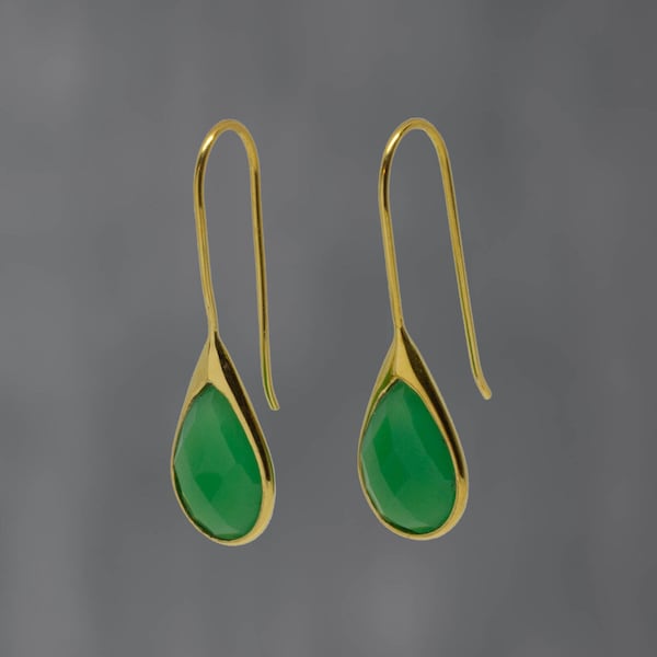 Chrysoprase Earrings, Silver and Chrysoprase Drops, Gemstone Earrings, Teardrop Earrings, Minimal Sterling Silver 925, Chrysoprase Jewellery