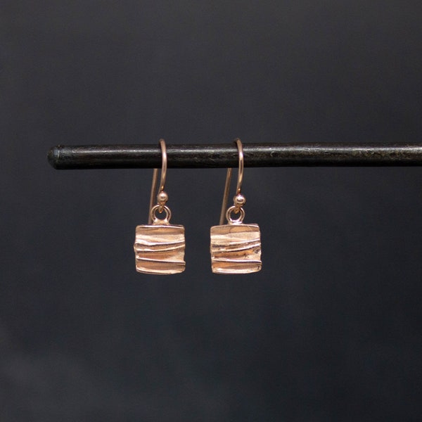 Rose Gold Earrings, Square Drop Earrings, Little Earrings, Everyday Earrings, Textured Rose Gold, Gold Vermeil