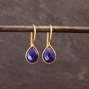 Lapis Earrings, Gold and Lapis Earrings, Faceted Lapis Lazuli, Teardrop Gemstone Earrings, Gold Drop Earrings, Gold Vermeil